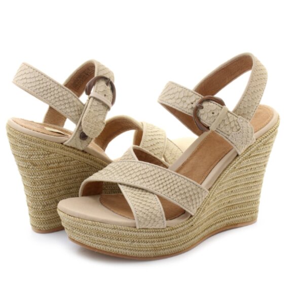 UGG Jazmine Mar Espadrille Wedge Sandal in Pearl Suede Women's Size 8